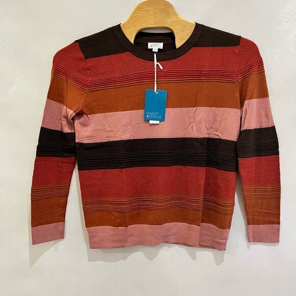 Market & Spruce Striped Knit Sweater XL Cotton Blend Crew Neck Pullover - Picture 1 of 4